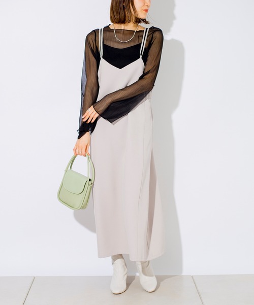 prose verse（プロズヴェール）の「Wストラップサテンキャミワンピ（ワンピース・レディース・グレイッシュベージュ/ミント/ブラック・ﾌﾘ-）」の20枚目の写真