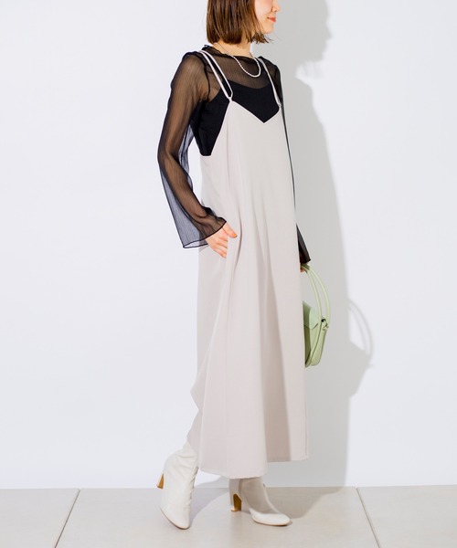 prose verse（プロズヴェール）の「Wストラップサテンキャミワンピ（ワンピース・レディース・グレイッシュベージュ/ミント/ブラック・ﾌﾘ-）」の21枚目の写真