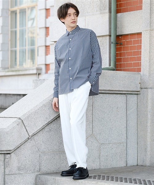 Beauty&Habit(ビューティアンドハビット)の「【Beauty&Habit】ワイドシルエットストライプシャツ(シャツ/ブラウス・メンズ・ネイビー/ブルー・M/L)」の9枚目の写真