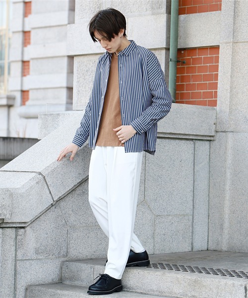 Beauty&Habit(ビューティアンドハビット)の「【Beauty&Habit】ワイドシルエットストライプシャツ(シャツ/ブラウス・メンズ・ネイビー/ブルー・M/L)」の14枚目の写真