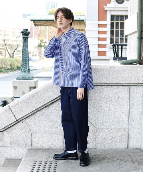 Beauty&Habit(ビューティアンドハビット)の「【Beauty&Habit】ワイドシルエットストライプシャツ(シャツ/ブラウス・メンズ・ネイビー/ブルー・M/L)」の3枚目の写真