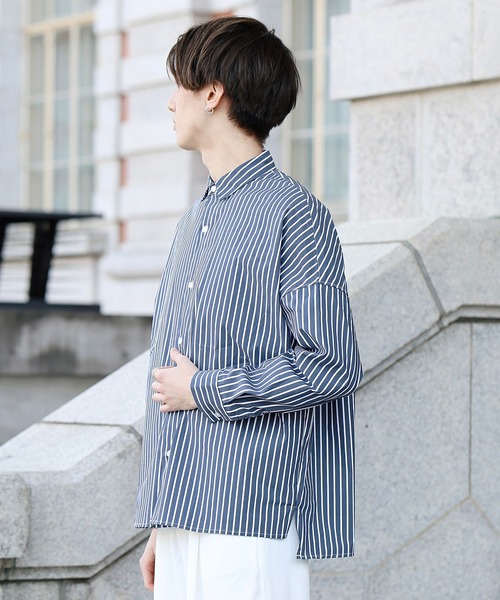 Beauty&Habit(ビューティアンドハビット)の「【Beauty&Habit】ワイドシルエットストライプシャツ(シャツ/ブラウス・メンズ・ネイビー/ブルー・M/L)」の8枚目の写真