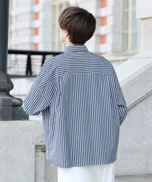 Beauty&Habit(ビューティアンドハビット)の「【Beauty&Habit】ワイドシルエットストライプシャツ(シャツ/ブラウス・メンズ・ネイビー/ブルー・M/L)」の10枚目の写真