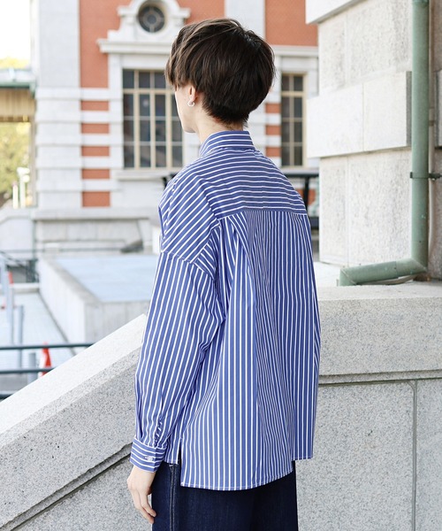 Beauty&Habit(ビューティアンドハビット)の「【Beauty&Habit】ワイドシルエットストライプシャツ(シャツ/ブラウス・メンズ・ネイビー/ブルー・M/L)」の15枚目の写真
