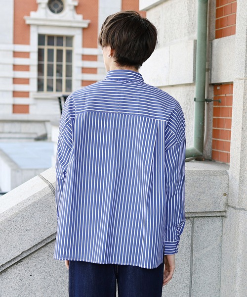 Beauty&Habit(ビューティアンドハビット)の「【Beauty&Habit】ワイドシルエットストライプシャツ(シャツ/ブラウス・メンズ・ネイビー/ブルー・M/L)」の12枚目の写真