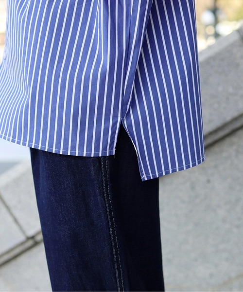 Beauty&Habit(ビューティアンドハビット)の「【Beauty&Habit】ワイドシルエットストライプシャツ(シャツ/ブラウス・メンズ・ネイビー/ブルー・M/L)」の4枚目の写真