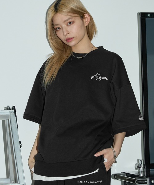 Kappa（カッパ）の「Kappa / カッパ 別注【 エフォートレス ラウンジセットアップ 】 ロゴ刺繍 オーバーサイズ ポンチ半袖スウェット＆ハーフパンツ（ルームウェア/パジャマ・レディース・ブラック/グリーン系その他/ダークグレー/グレイッシュベージュ/杢グレー/ブルー系その他/ピンク系/ダークブラウン/スモークピンク・XL/L/M）」の11枚目の写真