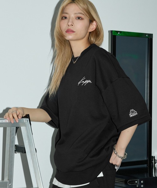 Kappa（カッパ）の「Kappa / カッパ 別注【 エフォートレス ラウンジセットアップ 】 ロゴ刺繍 オーバーサイズ ポンチ半袖スウェット＆ハーフパンツ（ルームウェア/パジャマ・レディース・ブラック/グリーン系その他/ダークグレー/グレイッシュベージュ/杢グレー/ブルー系その他/ピンク系/ダークブラウン/スモークピンク・XL/L/M）」の13枚目の写真