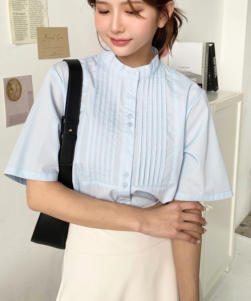 セール】T/Cブロードバンドカラー半袖ピンタックシャツ（シャツ