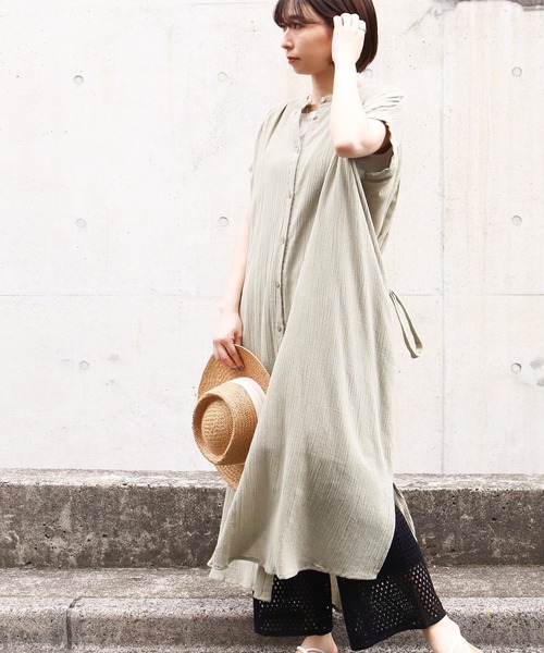 Factor=（ファクターイコール）の「クレープボリュームシャツロングワンピース（シャツワンピース・レディース・ミント/ブラック・FREE）」の2枚目の写真