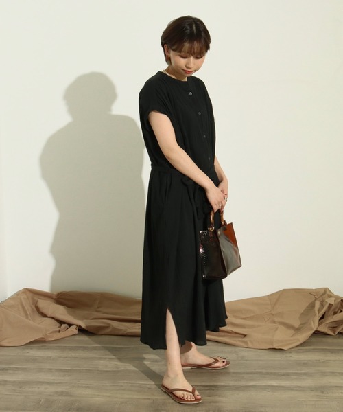 Factor=（ファクターイコール）の「クレープボリュームシャツロングワンピース（シャツワンピース・レディース・ミント/ブラック・FREE）」の6枚目の写真