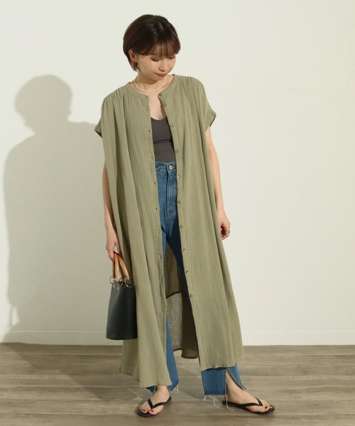 Factor=（ファクターイコール）の「クレープボリュームシャツロングワンピース（シャツワンピース・レディース・ミント/ブラック・FREE）」の10枚目の写真