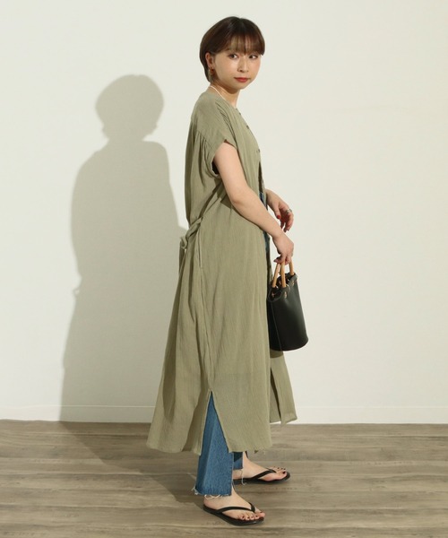 Factor=（ファクターイコール）の「クレープボリュームシャツロングワンピース（シャツワンピース・レディース・ミント/ブラック・FREE）」の9枚目の写真