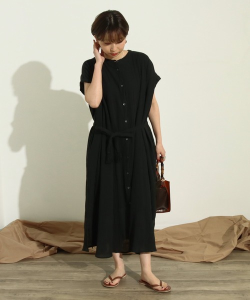 Factor=（ファクターイコール）の「クレープボリュームシャツロングワンピース（シャツワンピース・レディース・ミント/ブラック・FREE）」の4枚目の写真