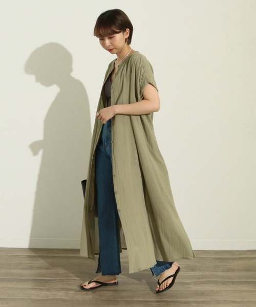 Factor=（ファクターイコール）の「クレープボリュームシャツロングワンピース（シャツワンピース・レディース・ミント/ブラック・FREE）」の12枚目の写真