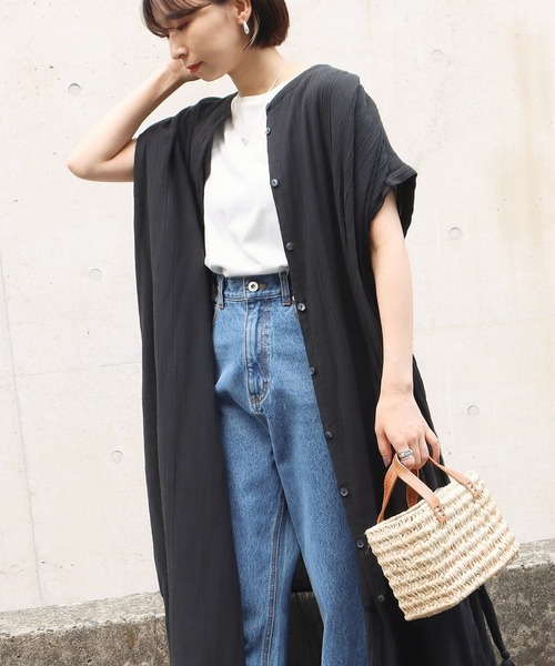 Factor=（ファクターイコール）の「クレープボリュームシャツロングワンピース（シャツワンピース・レディース・ミント/ブラック・FREE）」の15枚目の写真