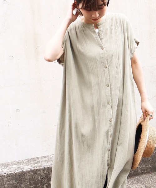 Factor=（ファクターイコール）の「クレープボリュームシャツロングワンピース（シャツワンピース・レディース・ミント/ブラック・FREE）」の3枚目の写真