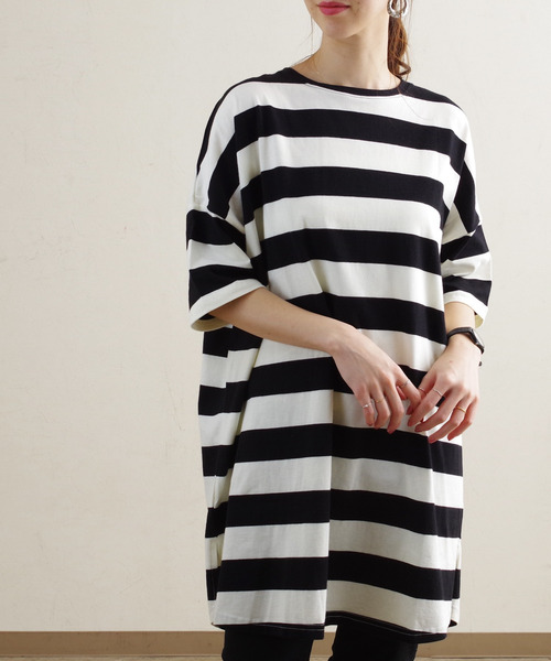 ハグオーワー  ボーダーチュニック Hug O'War(ハグオーワー) リネンフリルドルマンチュニック