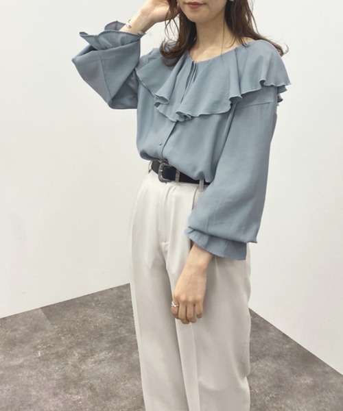 apres jour mignon(アプレジュールミニョン)の「ラッフルエリブラウス 【ZOZOTOWN限定アイテム】(シャツ/ブラウス・レディース・ブラック/オフホワイト/ブルー系その他・フリー/X-LARGE)」の19枚目の写真