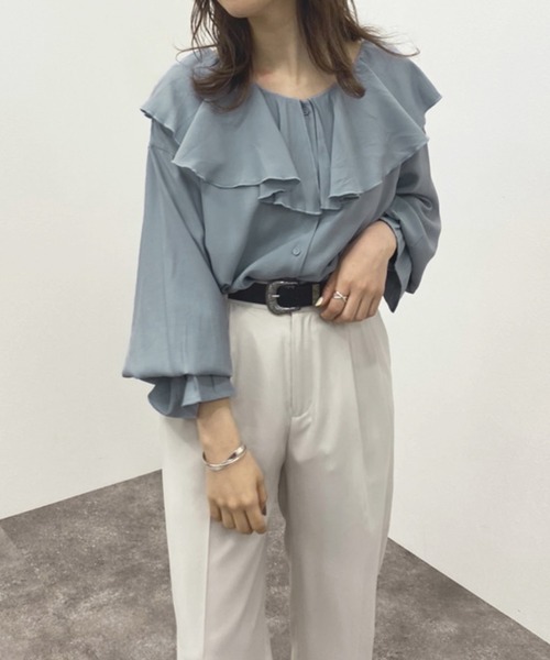 apres jour mignon(アプレジュールミニョン)の「ラッフルエリブラウス 【ZOZOTOWN限定アイテム】(シャツ/ブラウス・レディース・ブラック/オフホワイト/ブルー系その他・フリー/X-LARGE)」の20枚目の写真