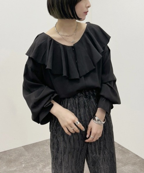 apres jour mignon(アプレジュールミニョン)の「ラッフルエリブラウス 【ZOZOTOWN限定アイテム】(シャツ/ブラウス・レディース・ブラック/オフホワイト/ブルー系その他・フリー/X-LARGE)」の17枚目の写真