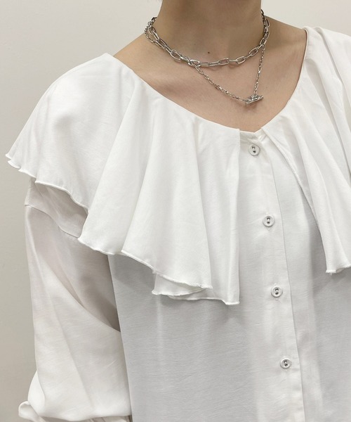 apres jour mignon(アプレジュールミニョン)の「ラッフルエリブラウス 【ZOZOTOWN限定アイテム】(シャツ/ブラウス・レディース・ブラック/オフホワイト/ブルー系その他・フリー/X-LARGE)」の10枚目の写真