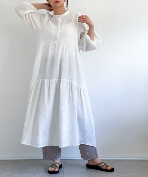 ottilie（オティーリエ）の「コットンガーゼティアードワンピース（ワンピース・レディース・ライトグリーン/ピンク/オフホワイト・FREE）」の2枚目の写真
