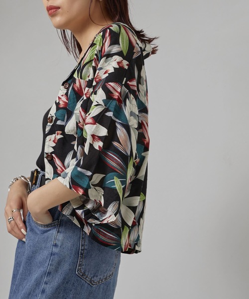 PUBLUX（パブリュクス）の「【PUBLUX/パブリュクス】ボタニカル開襟シャツ　アロハシャツ/花柄シャツ（シャツ/ブラウス・レディース・ブラック・ﾌﾘ-）」の16枚目の写真
