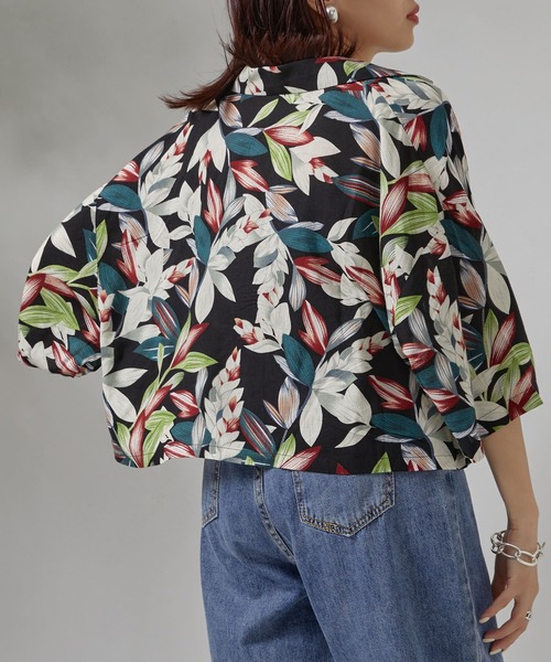 PUBLUX（パブリュクス）の「【PUBLUX/パブリュクス】ボタニカル開襟シャツ　アロハシャツ/花柄シャツ（シャツ/ブラウス・レディース・ブラック・ﾌﾘ-）」の18枚目の写真