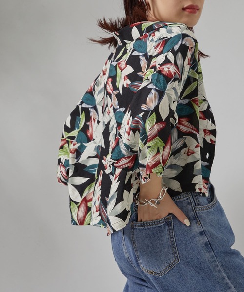 PUBLUX（パブリュクス）の「【PUBLUX/パブリュクス】ボタニカル開襟シャツ　アロハシャツ/花柄シャツ（シャツ/ブラウス・レディース・ブラック・ﾌﾘ-）」の19枚目の写真