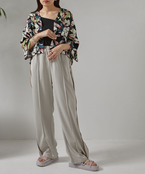 PUBLUX（パブリュクス）の「【PUBLUX/パブリュクス】ボタニカル開襟シャツ　アロハシャツ/花柄シャツ（シャツ/ブラウス・レディース・ブラック・ﾌﾘ-）」の7枚目の写真