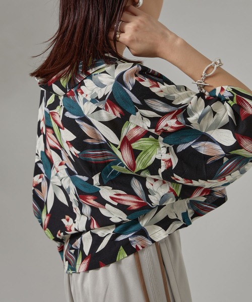 PUBLUX（パブリュクス）の「【PUBLUX/パブリュクス】ボタニカル開襟シャツ　アロハシャツ/花柄シャツ（シャツ/ブラウス・レディース・ブラック・ﾌﾘ-）」の10枚目の写真