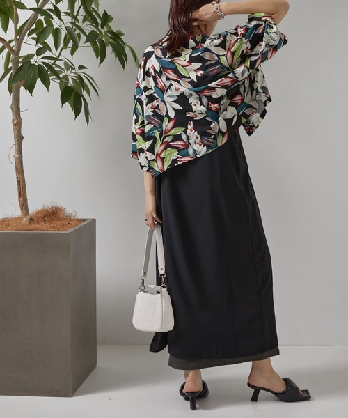 PUBLUX（パブリュクス）の「【PUBLUX/パブリュクス】ボタニカル開襟シャツ　アロハシャツ/花柄シャツ（シャツ/ブラウス・レディース・ブラック・ﾌﾘ-）」の12枚目の写真