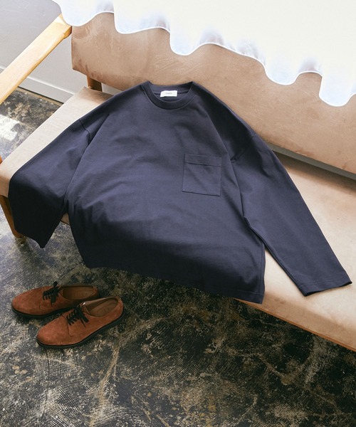 nowm（ノウム）の「【nowm】MERCERISED COTTON LOOSE BOX POCKET LONG SLEEVE TEE / ルーズ ポケットロングT（Tシャツ/カットソー・メンズ・ホワイト/ブラック/ダークネイビー・M/L）」の4枚目の写真