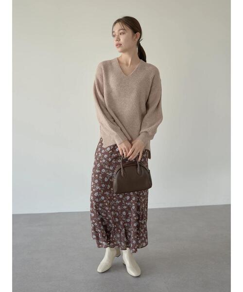 earth music&ecology（アースミュージックアンドエコロジー）の「フラワーセミフレアマーメイドスカート ＊（スカート・レディース・ネイビー/ブラウン/ブラック・FREE）」の7枚目の写真