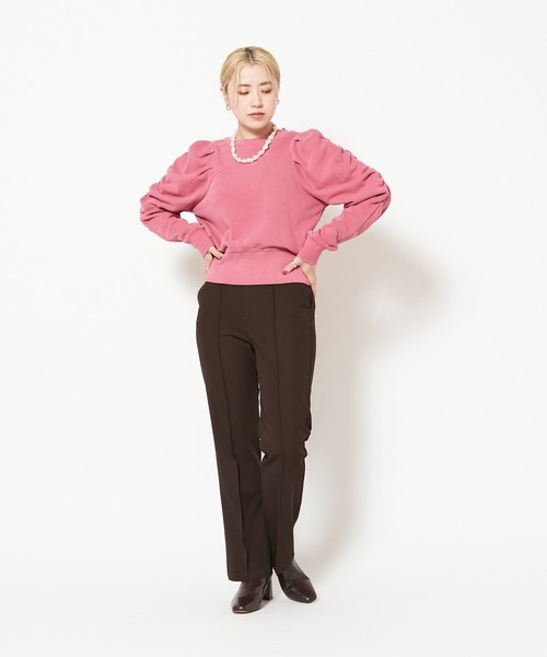 CIAOPANIC(チャオパニック)の「ピグメントギャザースリーブプルオーバー(スウェット・レディース・チャコールグレー/ベージュ/ピンク・FREE)」の14枚目の写真