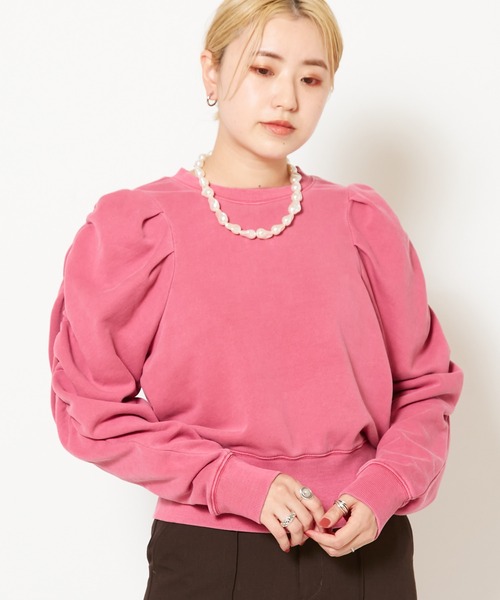 CIAOPANIC(チャオパニック)の「ピグメントギャザースリーブプルオーバー(スウェット・レディース・チャコールグレー/ベージュ/ピンク・FREE)」の11枚目の写真