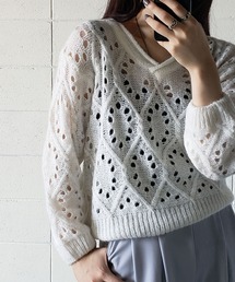 me+em select（ミームセレクト）の「モヘアタッチアラン模様透かし編みニット【数量限定販売】（ニット/セーター）」