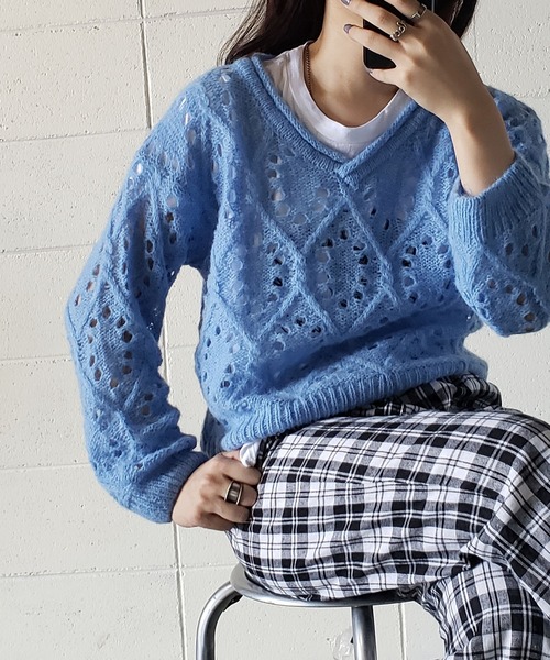 me+em select（ミームセレクト）の「モヘアタッチアラン模様透かし編み