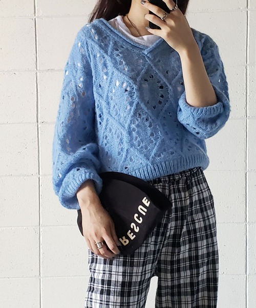 me+em select（ミームセレクト）の「モヘアタッチアラン模様透かし編み