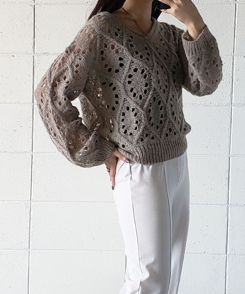 me+em select（ミームセレクト）の「モヘアタッチアラン模様透かし編み