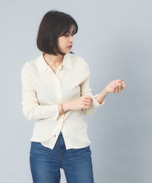 Rouge vif | 【アンサンブル対応】ワイドリブポロニットカーディガン(カーディガン/ボレロ)