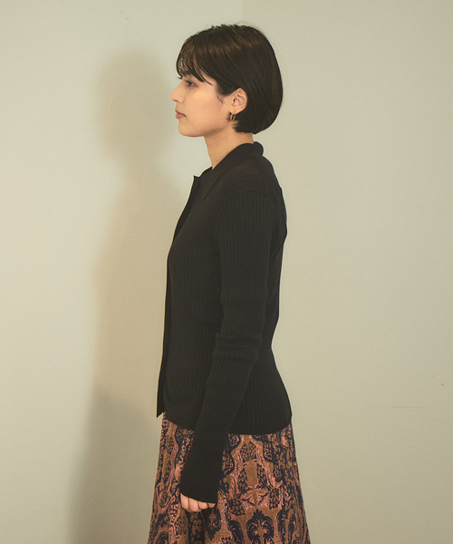 Rouge vif（ルージュヴィフ）の「【アンサンブル対応】ワイドリブポロニットカーディガン（カーディガン/ボレロ・レディース・ホワイト/サックスブルー/ダークブラウン/ブラック・フリー）」の21枚目の写真