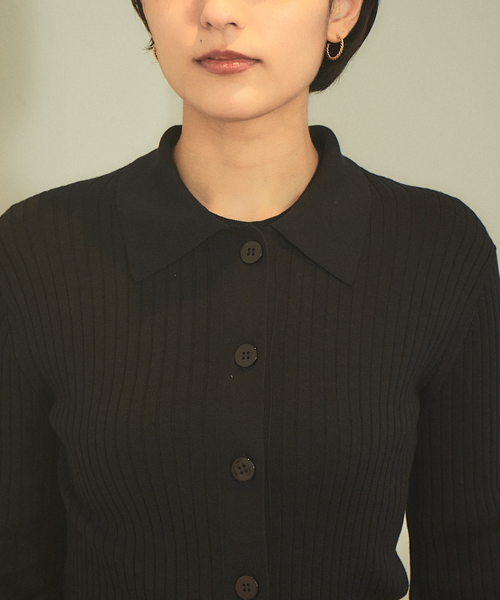 Rouge vif（ルージュヴィフ）の「【アンサンブル対応】ワイドリブポロニットカーディガン（カーディガン/ボレロ・レディース・ホワイト/サックスブルー/ダークブラウン/ブラック・フリー）」の19枚目の写真