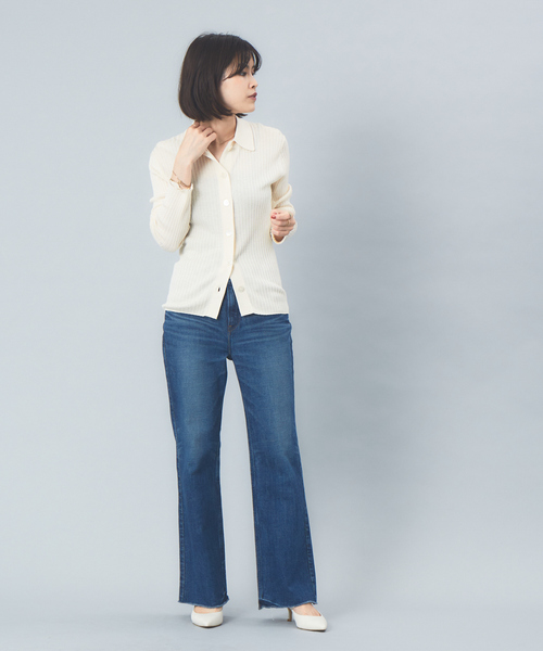 Rouge vif（ルージュヴィフ）の「【アンサンブル対応】ワイドリブポロニットカーディガン（カーディガン/ボレロ・レディース・ホワイト/サックスブルー/ダークブラウン/ブラック・フリー）」の10枚目の写真