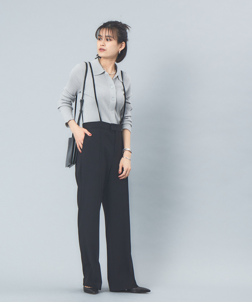 Rouge vif（ルージュヴィフ）の「【アンサンブル対応】ワイドリブポロニットカーディガン（カーディガン/ボレロ・レディース・ホワイト/サックスブルー/ダークブラウン/ブラック・フリー）」の6枚目の写真