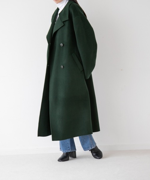 yuw（ユウ）の「W RIVER STAND COAT　237847（ステンカラーコート・レディース・ブラック/グリーン・FREE）」の9枚目の写真