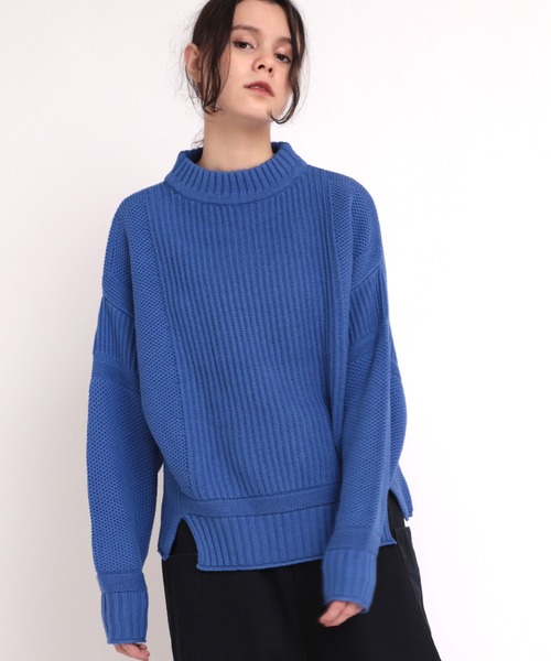 RNA-N（アールエヌエーエヌ）の「K2558 畦ハニカムプルオーバー（ニット/セーター・レディース・ブルー/キナリ/ブラック/ベージュ・MEDIUM）」の4枚目の写真
