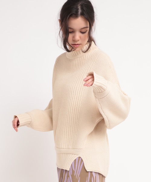 RNA-N（アールエヌエーエヌ）の「K2558 畦ハニカムプルオーバー（ニット/セーター・レディース・ブルー/キナリ/ブラック/ベージュ・MEDIUM）」の5枚目の写真