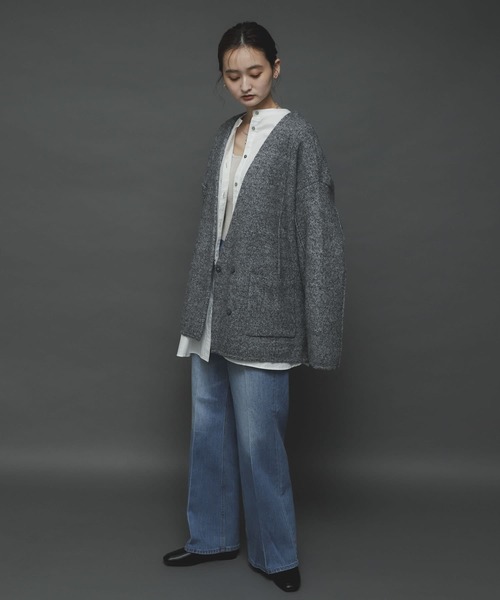 SENSE OF PLACE by URBAN RESEARCH(センスオブプレイスバイアーバンリサーチ)の「ワイドスリーブノーカラーニットコート(その他アウター・レディース・ブルー/ライトブラウン/グレー・ONE)」の10枚目の写真